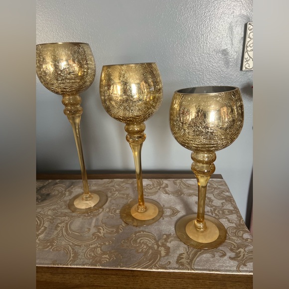Gold Glass Decorative Stemmed Votive Holders - Picture 3 of 5
